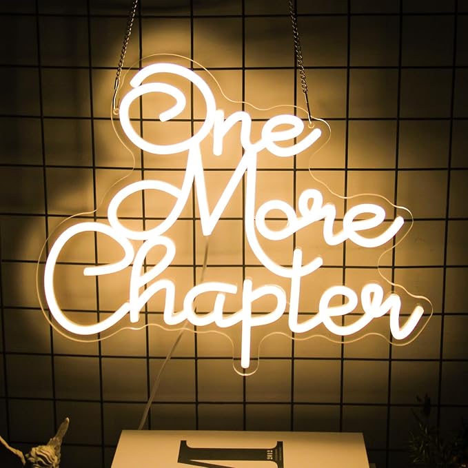 One More Chapter Neon Sign Read Books Neon Light for Reading Room Decor | Dimmable Letter Neon Lights for Bedroom, Acrylic Book Wall Art, USB Powered, Library Bookstore Classroom Decor, Bookish Gifts