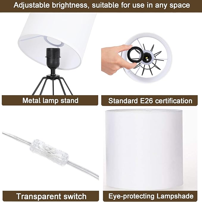 Small Table Lamp Set of 2 Black, Small Bedside Lamps, Cute Desk Lamps with Metal Cage & Linen Lampshade, Nightstand Lamps for Bedroom, Living Room, Kids Room, Office