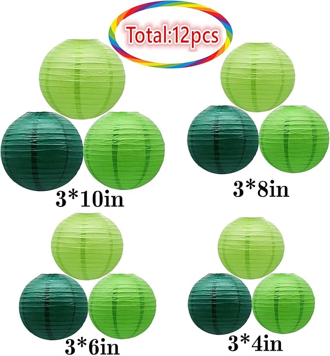 Green Paper Lanterns 12Pcs Hanging Round Paper Lantern Decorative for Graduation Baby Shower St. Patrick's Day Wedding ﻿ Birthday Party Decorations
