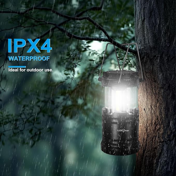 LED Camping Lantern, Battery Operated, 4 Pack | Adjustable brightness, collapsible design, camping essentials, emergency, hurricane, storm, power outage, outdoor