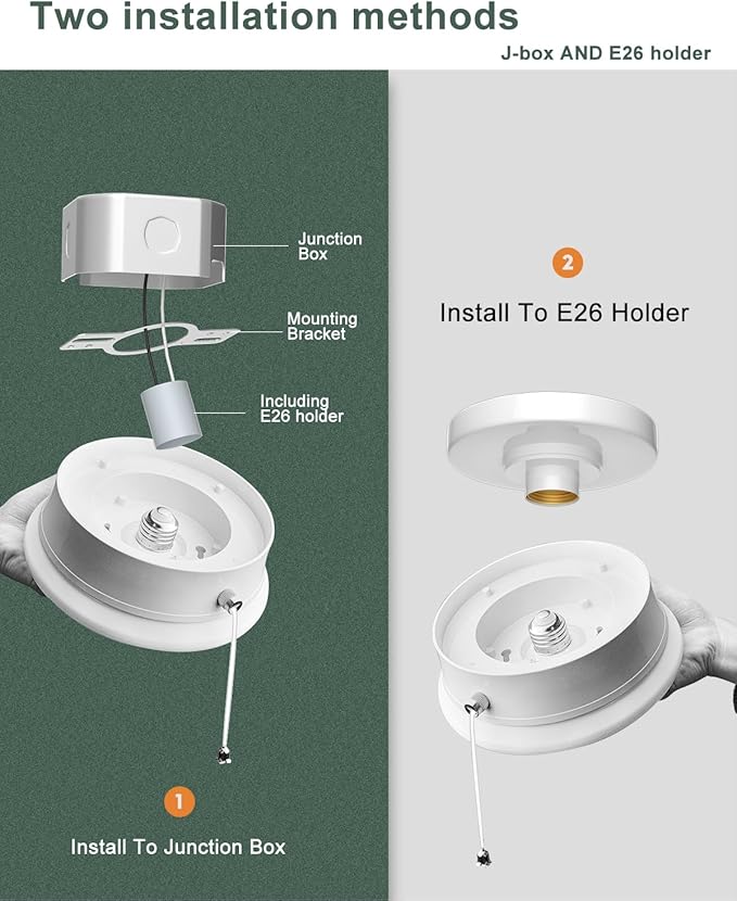 Flush Mount Ceiling Light with Pull Chain Surface Mount LED Light Fixture for Closet, 7 inch 12W 1300lm 125W Equivalent Pull String Light Fixture Ceiling Mount for Laundry, Bedroom, Hallway-2Pack