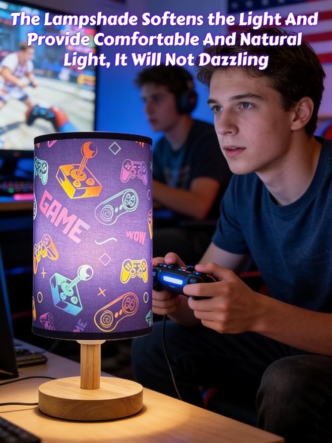 Video Game Table Lamp,Gaming Lamp for Bedroom Boys Gaming Lights,3 Colors Mode Nightstand Night Light with Cartoon Lampshade Kids LED Desk Lamp for Home Gamer Room Decor Gifts for Gamers