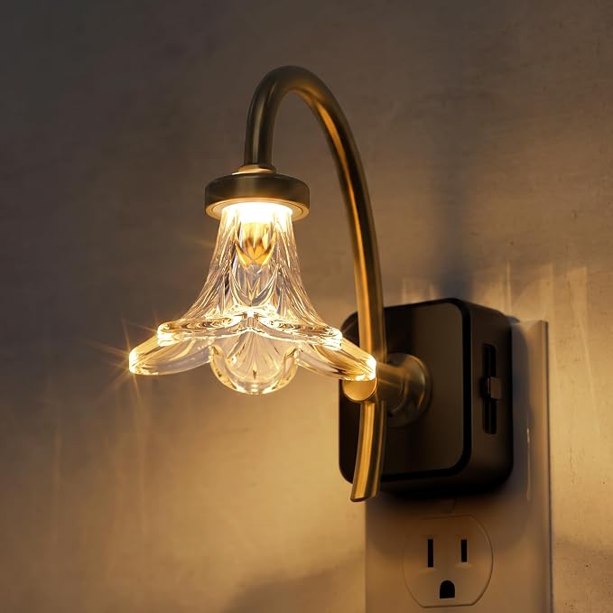 L LOHAS LED 2 Pack Night Lights Plug into Wall, 3000K Soft White | Morning Glory Floral Nightlight with Dusk to Dawn Sensor, 0-100lm Adjustable Brightness, for Hallway Bedroom Stairway