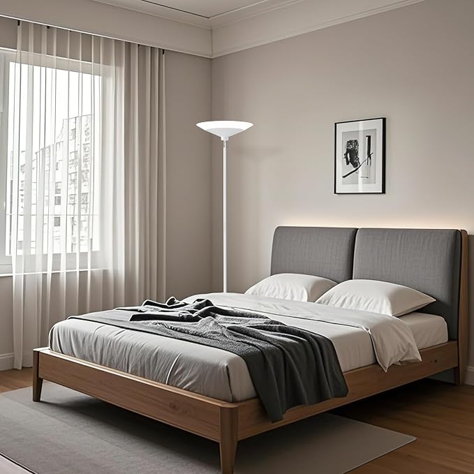 White Torchiere Floor Lamp - 30W Dimmable LED Standing Lamp with Remote/Button Control, 1800Lm, 3000-6500K, 72in Bright Standing Pole Light for Living Room Bedroom Office Corner