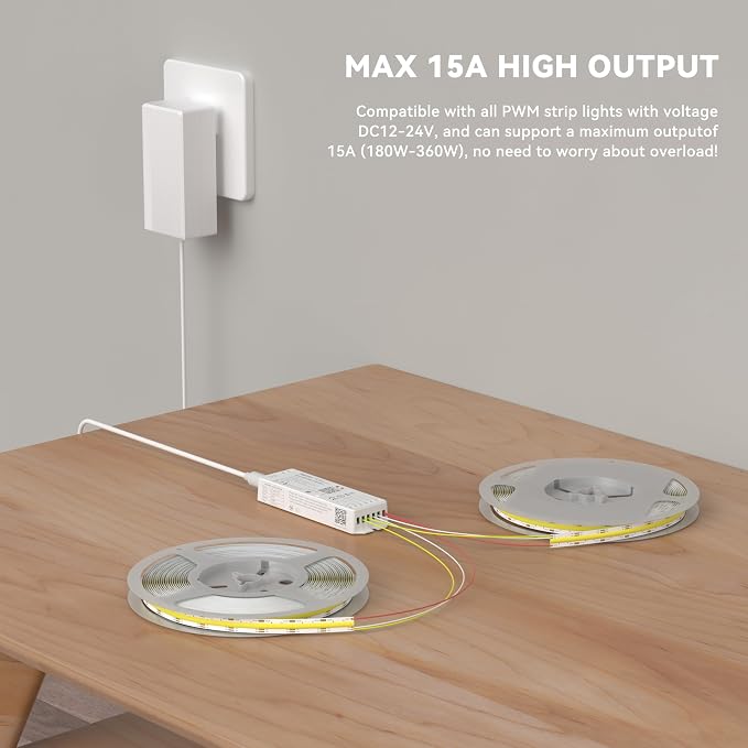 PAUTIX WiFi 5-in-1 LED Controller Dimmable for Monochrome CCT RGB RGBW RGBCCT LED Strip Lights Compatible with Tuya APP/Smart Life/Alexa/Google Home/Siri,DC12-24V Lights Controller(Without Battery)