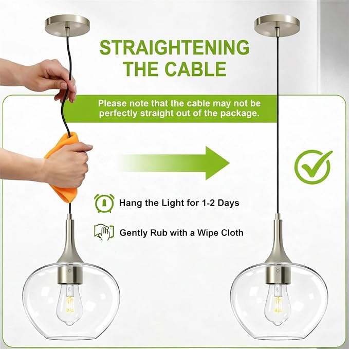 9.45in Nickel Pendant Lights Kitchen Island with Clear Glass Shade 1Pack | Handcrafted Glass Pendant Light Fixtures, UL Certified, E26 Base 100W Max, Height-Adjustable, Dimmable Hanging Pendant Light