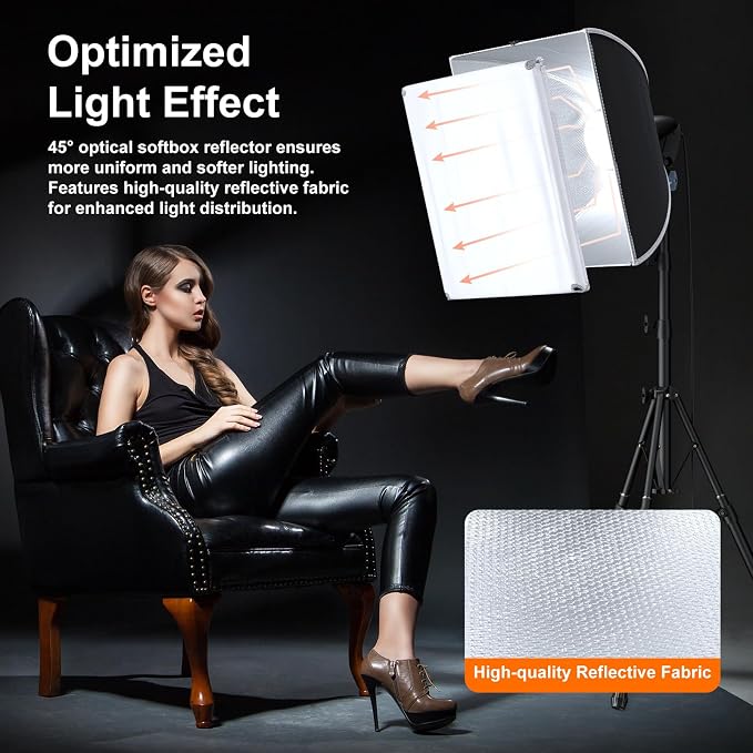 LINCO 16"x16" Softbox Lighting Kit with 85W LED Bulb & Adjustable Tripod | Professional photography lighting kit, ideal for photo light studio, video recording & live streaming