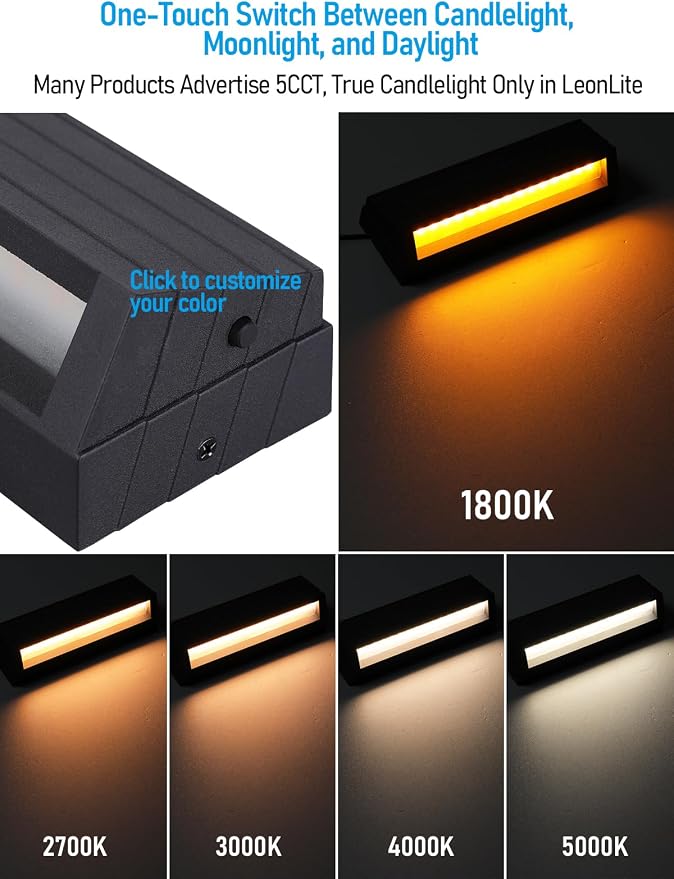 LEONLITE 4-Pack 8 Inch 5CCT Low Voltage LED Fence Lights 5W LED Deck Lights | 1800K/2700K/3000K/4000K/5000K, CRI90, 12-24V AC/DC, Landscape Step Railing Light, IP65, UL Listed Cord, Black, Aluminum