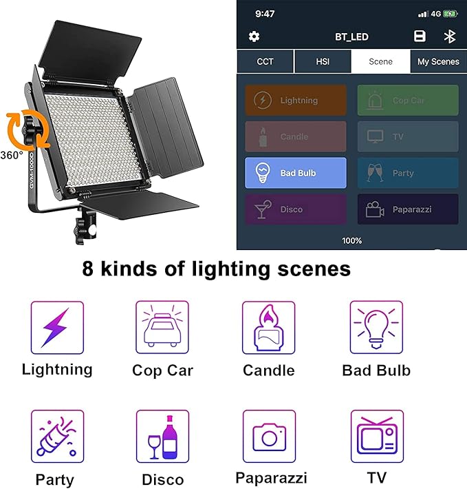 GVM RGB LED Video Light with Bluetooth Control, 360° Full Color 1000D PRO Video Lighting Kit with 736pcs Led Beads, 2 Packs Led Panel Light for YouTube Studio, Video Shooting, Conference, CRI 97+