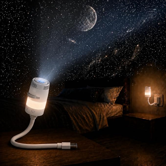 Galaxy Projector Night Light, USB Star Projector for Bedroom Ceiling | 2-in-1 Adjustable Nebula & Starry Sky Lamp, Flexible Gooseneck Design, Portable Space Projector for Kids Adults Room Decor