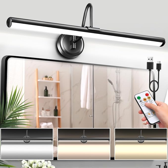 Battery Operated Vanity Lights, Magnetic Mount Bathroom Light Fixture Over Mirror with Remote, Dimmable 3 Color Temp Timer, 22.8 Inch Makeup Mirror Light Bar for Bathroom Bedroom Dressing Table