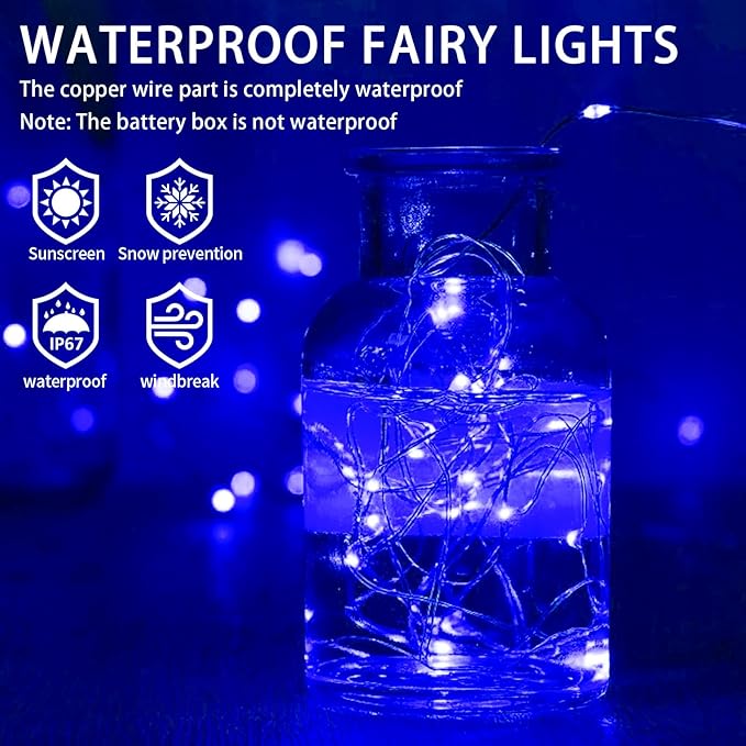 12 Pack Blue Fairy Lights Battery Operated, 7ft 20 LED Mini String Twinkle Lights for Easter Christmas Halloween Mason Jars Centerpiece Table Decorations (12, Blue)