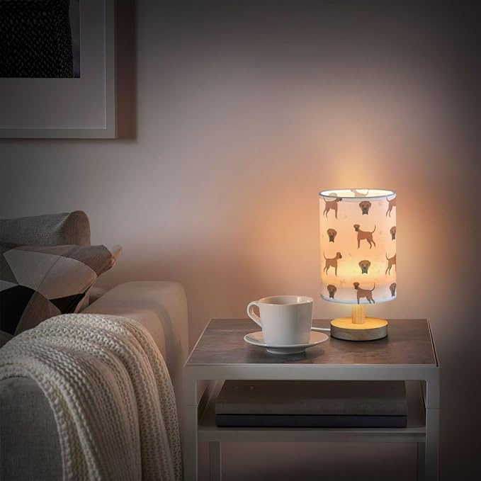 Table Lamp Boxer Dog Pattern Nightstand Lamp with Wood Base Fabric Lamp Shade Bedside Desk Lamp for Living Room Bedroom Kids Room Office
