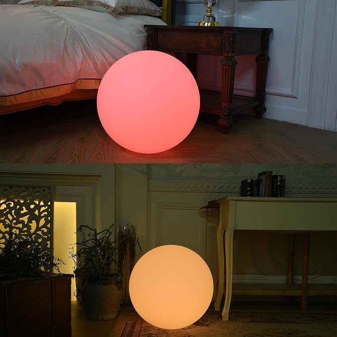 LOFTEK 20-inch Rechargeable LED Ball Light, Large Floor Lamp, Mood Lights | 16 RGB Color Changing, Waterproof Floating Pool Lights, Dimmable Globe Lamp for Home Garden Patio Lawn Party Decor