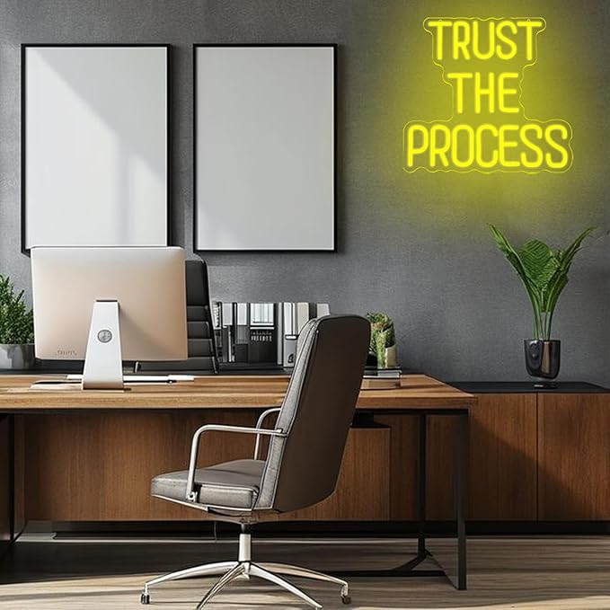 Trust The Process Neon Sign Yellow Letter Neon Light Sign Motivation LED Sign for Wall Decor Neon Inspirational Signs for Bedroom Classroom Gym Home Man Women Gift