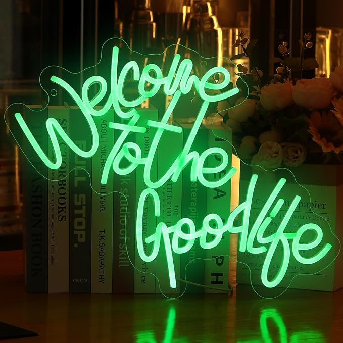 Welcome To The Good Life Neon Signs for Wall Decor LED Neon Light Signs USB Letter Light Up Sign for Bedroom Kids Room Birthday Christmas Party Wedding Bar Decoration Gifts(13.4x17.2 inch)