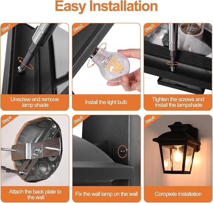 FUDESY Outdoor Wall Lanterns, 3000K Dimmable LED Edison FilamentBulb Included, Anti-Corrosion Plastic Materials, Black, P746-E26