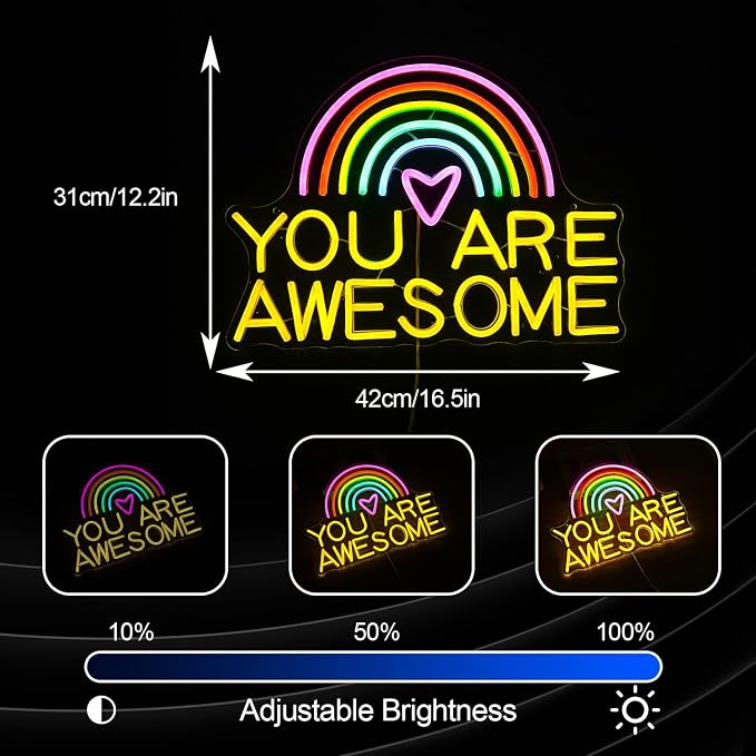 You Are Awesome Neon Sign USB Power Led Rainbow Light Up Sign for Wall Decor Dimmable You Are Awesome Neon Light for Classroom Living Room Kids Room Wedding Birthday Party Bar