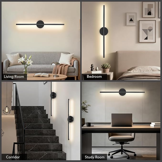TONYFUL Battery Operated Wall Sconce Set of 2 for Bedroom, Living Room | Rechargeable, 6000mAh Dimmable Bulbs, Remote, 3000K-6500K LED Wall Lights for Bedroom, Living Room, Hallway Decor, Black