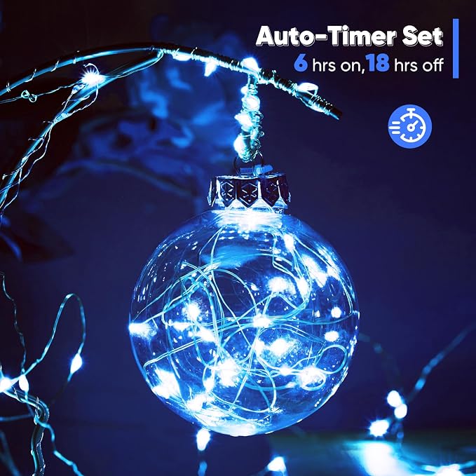 Ariceleo 4 Pack 16.4 Ft. Battery Operated Outdoor String Lights with Remote & Timer, LED Blue Fairy Lights, Waterproof Twinkle Lights for Bedroom, Dorm, Mason Jar, Wedding, Party, Christmas
