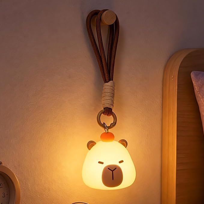 UNEEDE Mini Capybara Night Light with Lanyard, 8 Color Changing Rechargeabl | Portable Mini Kids Night Light , Soft Silicone Cute Lamp for Bedroom & Camping, Capybara Gifts