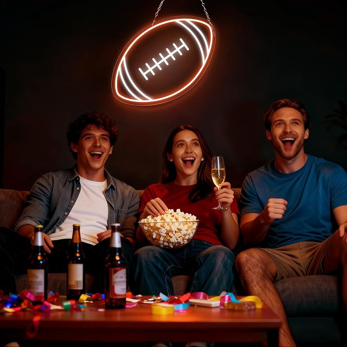 Football Neon Sign, Dimmable 16 x 10 In Football LED Sign with USB Power and ON/OFF Switch, Football Wall Decor for Boys Room, Teen Bedroom, Man Cave, Game Room, Football Gifts for Kids and Fans
