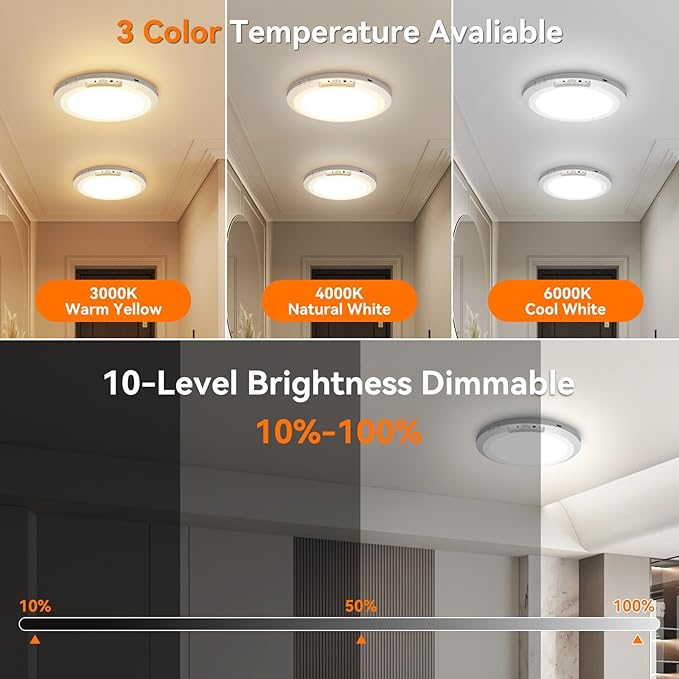 Battery Operated Ceiling Light, Motion Sensor Closet Light with Remote | 2 Packs Magnetic Ceiling Light, 10000mAh, Timer Function, 3 Modes 3 Color 10 Brightness, for Home Stairs Hallway Landry