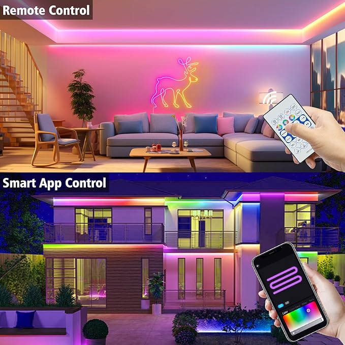 DBFAIRY Smart Neon Rope Light, 16.4Ft RGB Color Changing IC Neon Rope Lights with App Remote Music Sync, Silicone Waterproof Flexible DIY Rope Strip Lights for Living Room Gaming Party Outdoors Decor