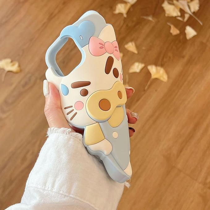 Kawaii Phone Case for iPhone 15 Pro Cute Funny 3D Cartoon Pigcat Silicone Protective Case Cover for Women & Girl