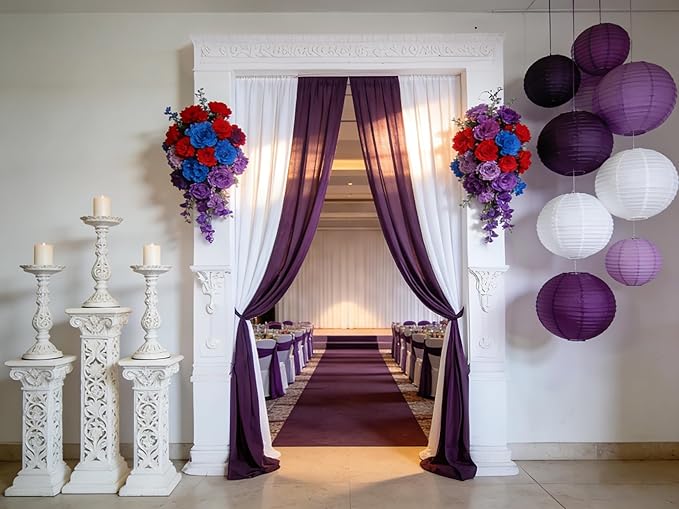 Purple & Cream White Paper Lanterns Set (12 Pcs) - 6/8/10 Inch Hanging Lanterns for Weddings, Women’s Professional Parties, Birthdays & Home Decor