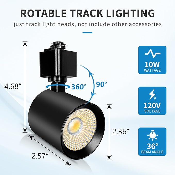 12 Pack 5-Color LED Track Lighting Heads H Type Track Light Heads Dimmable Bright Ceiling Spotlight Fixtures, 2700K-5000K, Flicker Free, CRI90+, 36° Beam 10W 800lm, Black