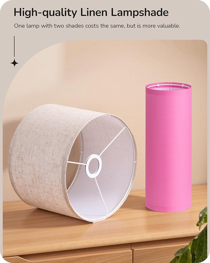 EDISHINE 2 Lampshades Modern Floor Lamps for Living Room Pink | 63.7", Remote Control, Foot Switch, 2700-6000K Dimmable, 9W Bulb Included, Minimalist Standing Lamp for Bedroom, Office