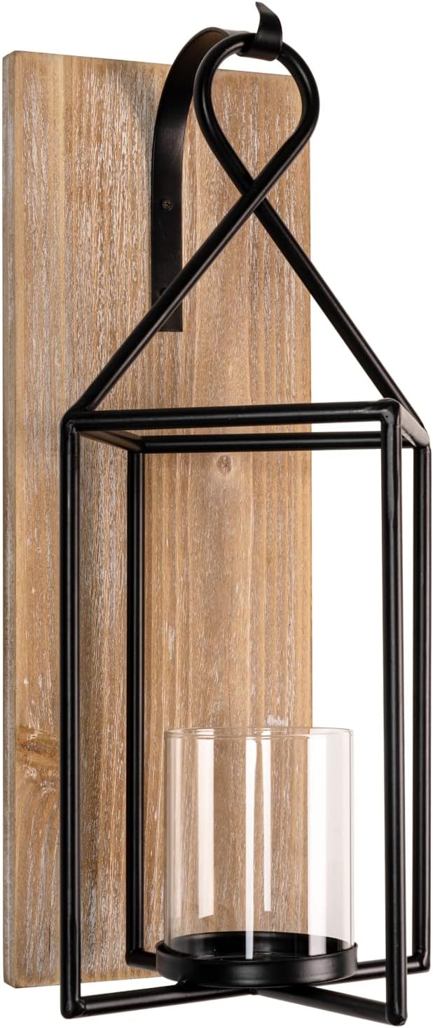 Homemory Wall Candle Sconce, Wood Rustic Candle Holder Decorative Candle Lantern with Glass Holder, Wall Decorations for Living Room, Dining Room | Wood and Glass Design Adds Rustic Farmhouse Style for Living Rooms, Bedrooms, Fireplaces and Wall Decor