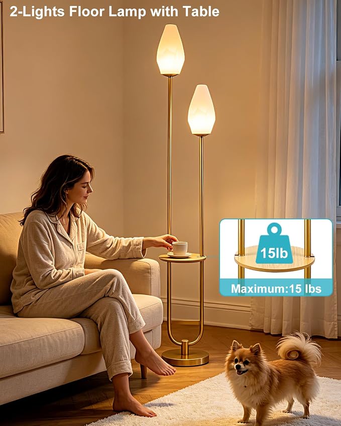 Lightdot 63IN Gold Floor Lamp with Shelf Mid Century Tall Standing Lamps with Rock-Shaped Bulb Included Modern Floor Lamp with 5Lbs Heavy Base for Living Room/Party/Sofa Beside/Corner Decor