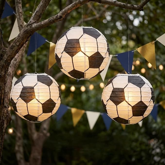 12Pcs 8 Inch Soccer Paper Lanterns Decorative Soccer Ball Hanging Round Paper Lanterns Lamp for Birthday Party Decoration Home Decor & World Cup 2026