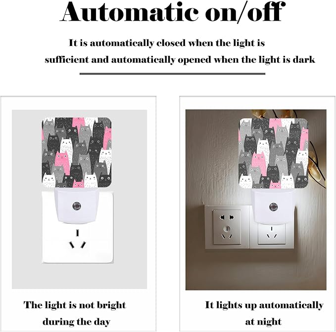 Gray Cartoon Cat Night Light,Plug-in Night Lights with Dusk-to-Dawn Sensor for Stairway,Hallway,Bedroom Sleep Friendly Ideal for Women/Girls/Boys Gift,0.5w
