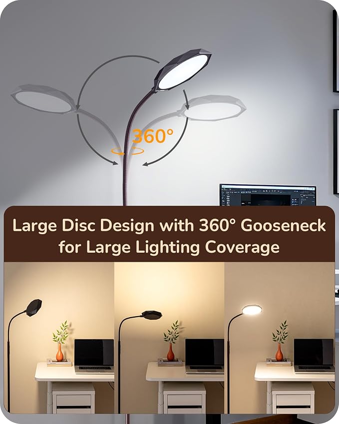 EDISHINE Modern LED Floor Lamp 1300LM Floor Lamps for Living Room Brown | Dimmable, 4 Color Temperature, Remote & Touch Control, 2 Timer, Adjustable Gooseneck for Bedroom, Office