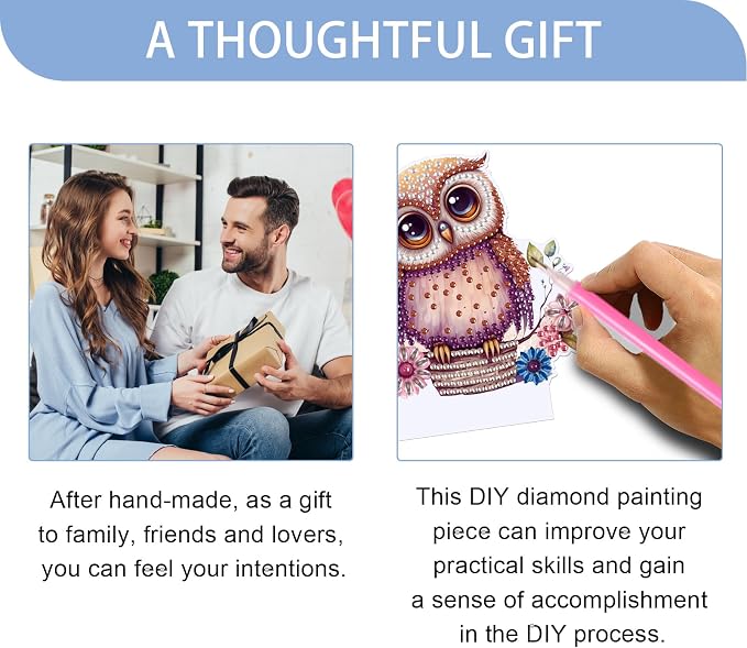 JISHSHAY Diamond Painting Night Light Diamond Art Table Lamps Gem Art LED Lights Gem Painting Desk Lamp Mosaic Kits for Adults DIY Kits for Adults Paint by Numbers, with Special Shaped Crystal, Owl