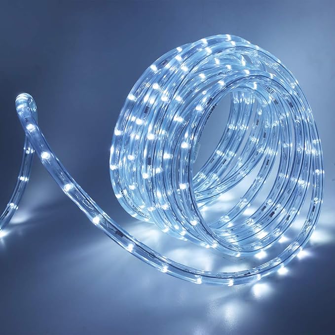 1/2" Rope Lights, 23ft 2-Wire Waterproof LED Rope Light Kit, 110V-120V PVC 30 LED/M Tube Lights Strip for Background, Outdoor, Christmas, Home Decoration(White)