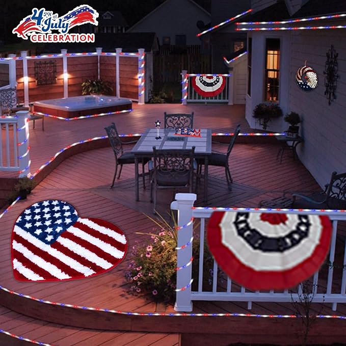 YEGUO Solar Rope Light Outdoor Waterproof, 66ft 200 LED Red White and Blue String Lights, 8 Modes Tube Christmas Lights in Clear Thin Tube