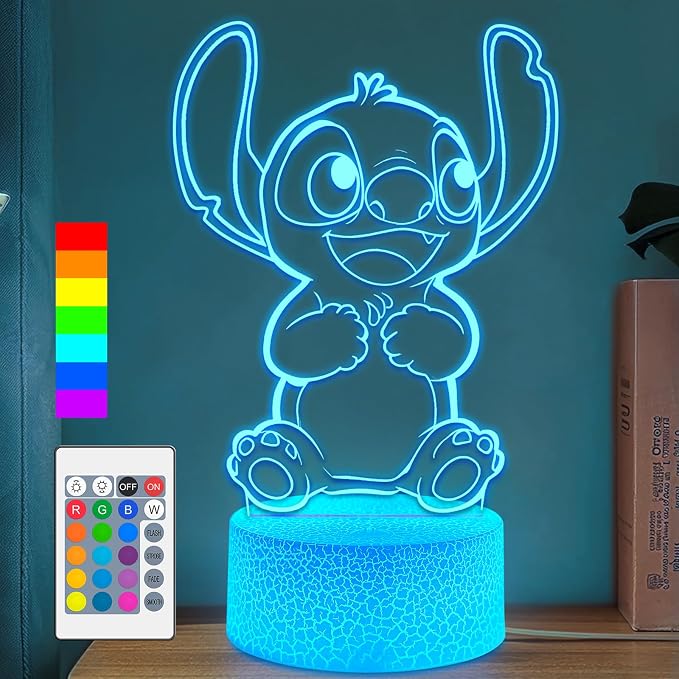 3D Night Light, 16 Colors Change, Dim Control, Party Favors Gifts for Kids | Room Decor Lamp for Kids with Cartoon Design, 3D Illusion LED Light Christmas Birthday Gift for boys