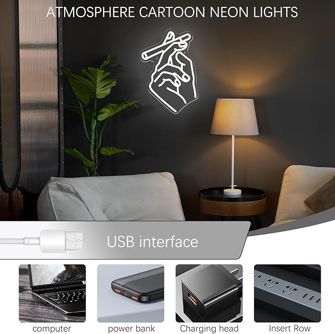 Hand Neon Sign for Wall Decor, Gesture Hand LED Neon Lights Art for Bedroom, Bar, Lounge, Game Room, Club Party Décor Gift for Men