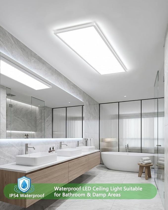 2Pack White 37.8In Flush Mount Ceiling Light, 24W 5280lm Thyristor (TRIAC) Dimmable Rectangle LED Ceiling Light,3-CCT 3000-6500K with Memory Funcation,IP54 for Kitchen/Bathroom/Hallway/Office