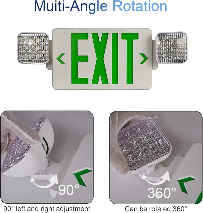 GZRUIYANG Exit Sign with Emergency Lights Green, LED Emergency Exit Light with Battery Backup, UL 924 Certified, AC 120/277V, Commercial Emergency Lights Combo for Business - 2 Pack
