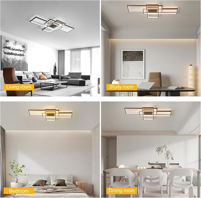 GEADI 35.4" Modern LED Ceiling Light, Dimmable Flush Mount with Remote | Bronze Geometric Ceiling Lamp, Low Profile Color Changing Light for Living Room, Bedroom, Dining Room and Kitchen