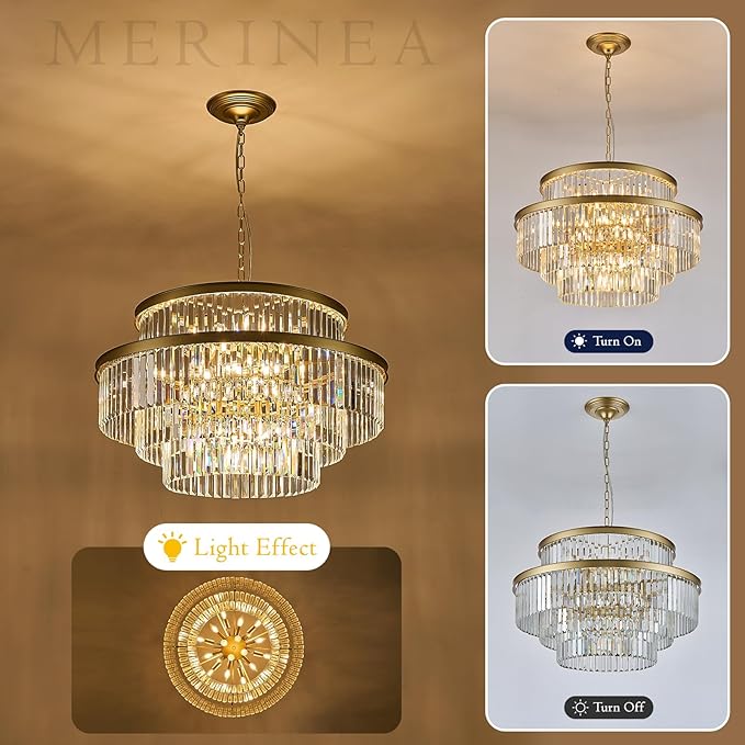 20 Lights Modern Gold Crystal Chandeliers Large 31" 4-Tier K9 Crystal Light Fixture Luxury Round Ceiling Pendant Chandelier for Foyer Staircase Living Room Dining Room