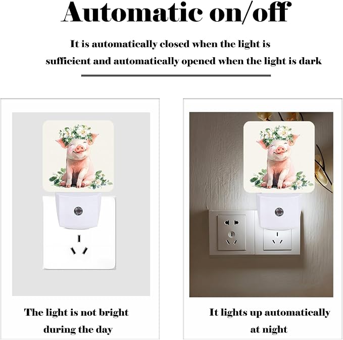 Pink Cute Pig Night Light,Plug Into Wall Decor for Stairway,Hallway,Kitchen,Dusk to Dawn Sensor Nightlights for Boys/Girls/Women/Men Room Gifts
