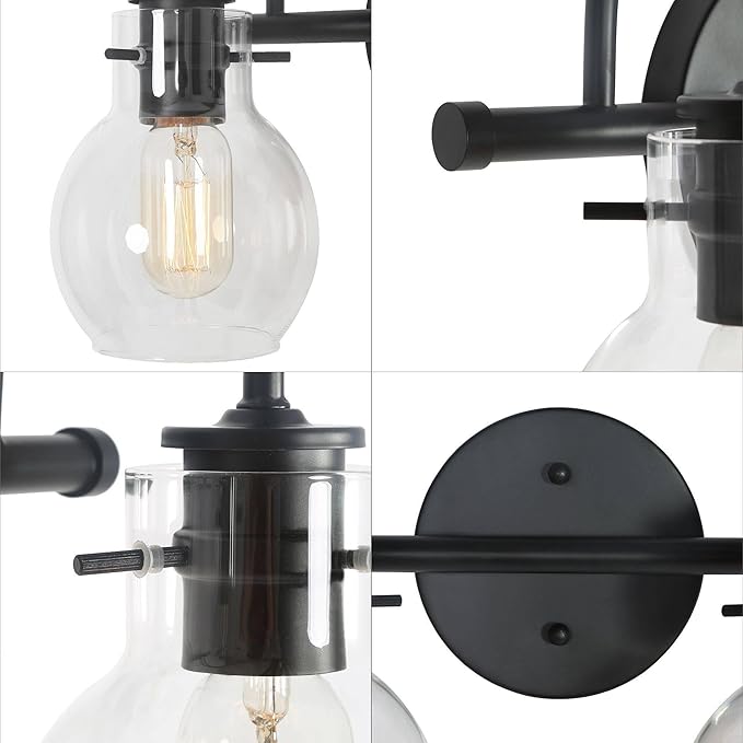 KSANA Black Bathroom Light Fixtures, 2-Light Modern Farmhouse Black Vanity Lights with Clear Glass Shade Over Mirror for Hallway, Kitchen, Bedroom, and Living Room