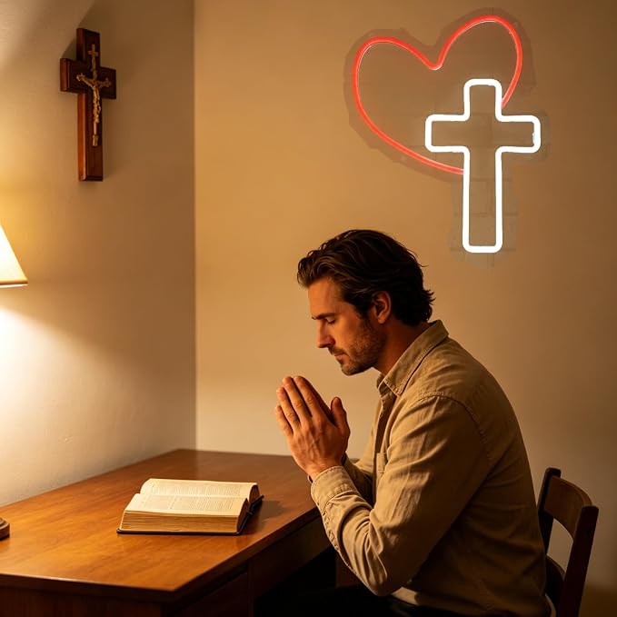 Cross Neon Signs Jesus Neon Signs LED Wall Decor for Bedroom Living Room Weddings, Dimmable Light Sign for Home Decor, Religious Events, Christmas Easter Celebrations Gifts