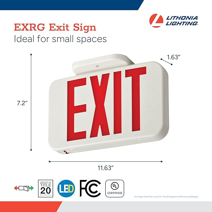 Lithonia Lighting Single-Sided LED Exit Sign, Thermoplastic Construction, Switchable Red and Green Colors, AC Power, Includes Extra Faceplate, White (EXRG M6)